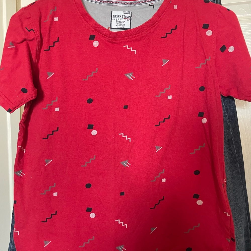 Silver Stars Collection Red Kids Tee with Geometric Patterns